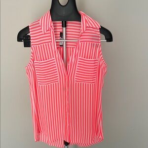 Express  Pink Striped Notched Collar Sleeveless Top
